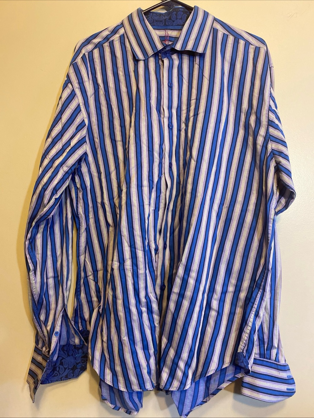 Robert Graham Men’s 2XL casual Button Up Multicolored Striped Paisley Flip Cuff